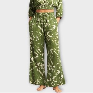 SEA LEVEL SWIM Australia Cotton Gauze RETREAT Tropical Wide Leg Pull On Pants M